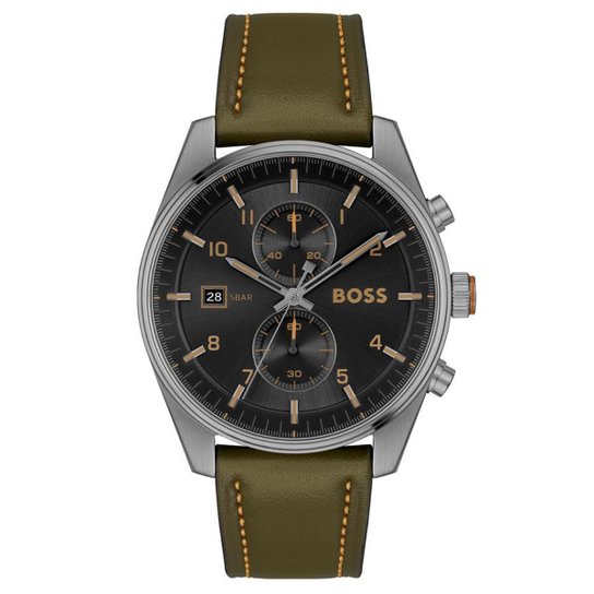 Relógio Boss Skytravller Masculino Couro Verde - 1514148 - Verde Menor preço em Relógio Boss Skytravller Masculino Couro Verde - 1514148 - Verde