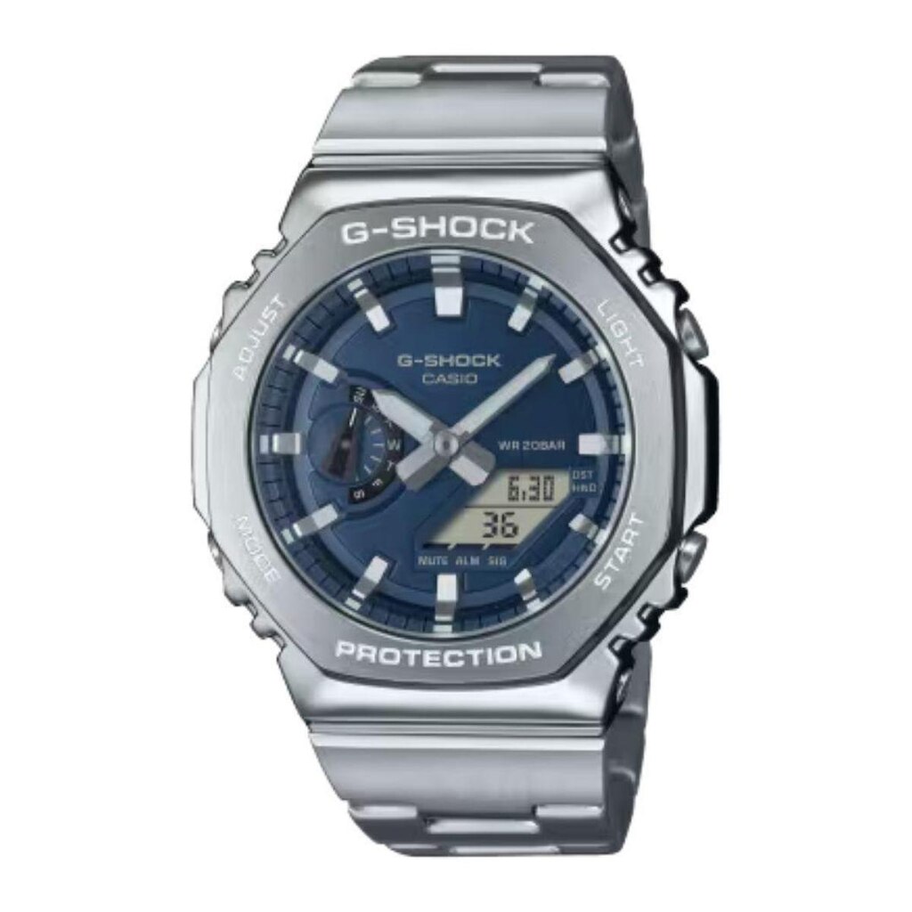 Relógio Casio G-shock G-steel Gm-2110d-2bdr Octogonal Metal Prateado Azul