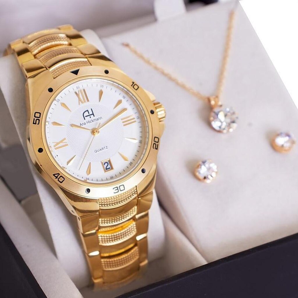 Relógio Champion Ana Hickmann Feminino AH28973H Kit Colar e Brincos