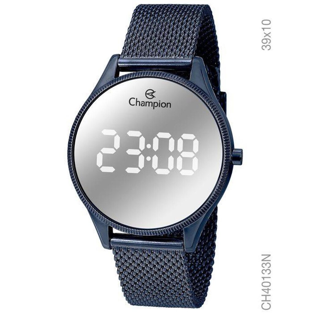 Relógio Champion Digital CH40133N pulseira aço Mesh Azul