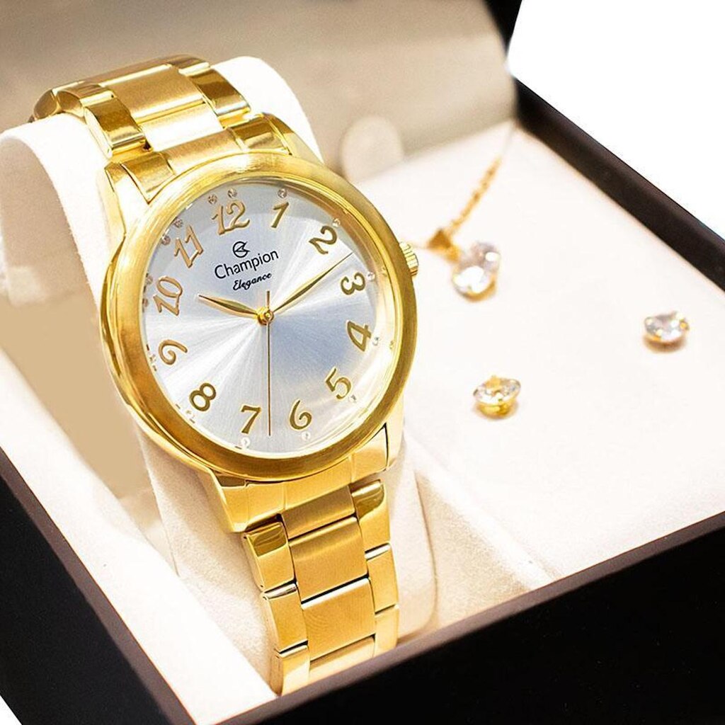 Relógio Champion Feminino CN26000W + Colar e Brincos