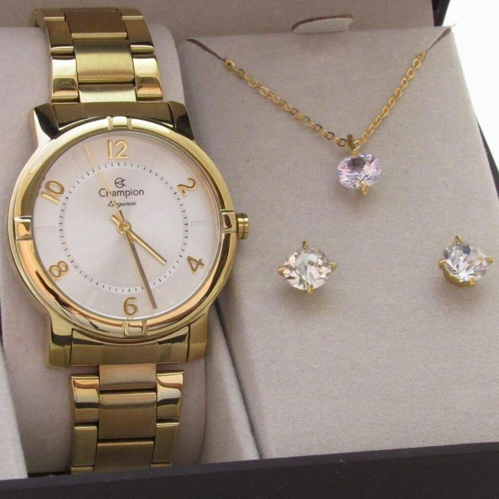 Relógio Champion Feminino CN26644W com Colar e Brincos