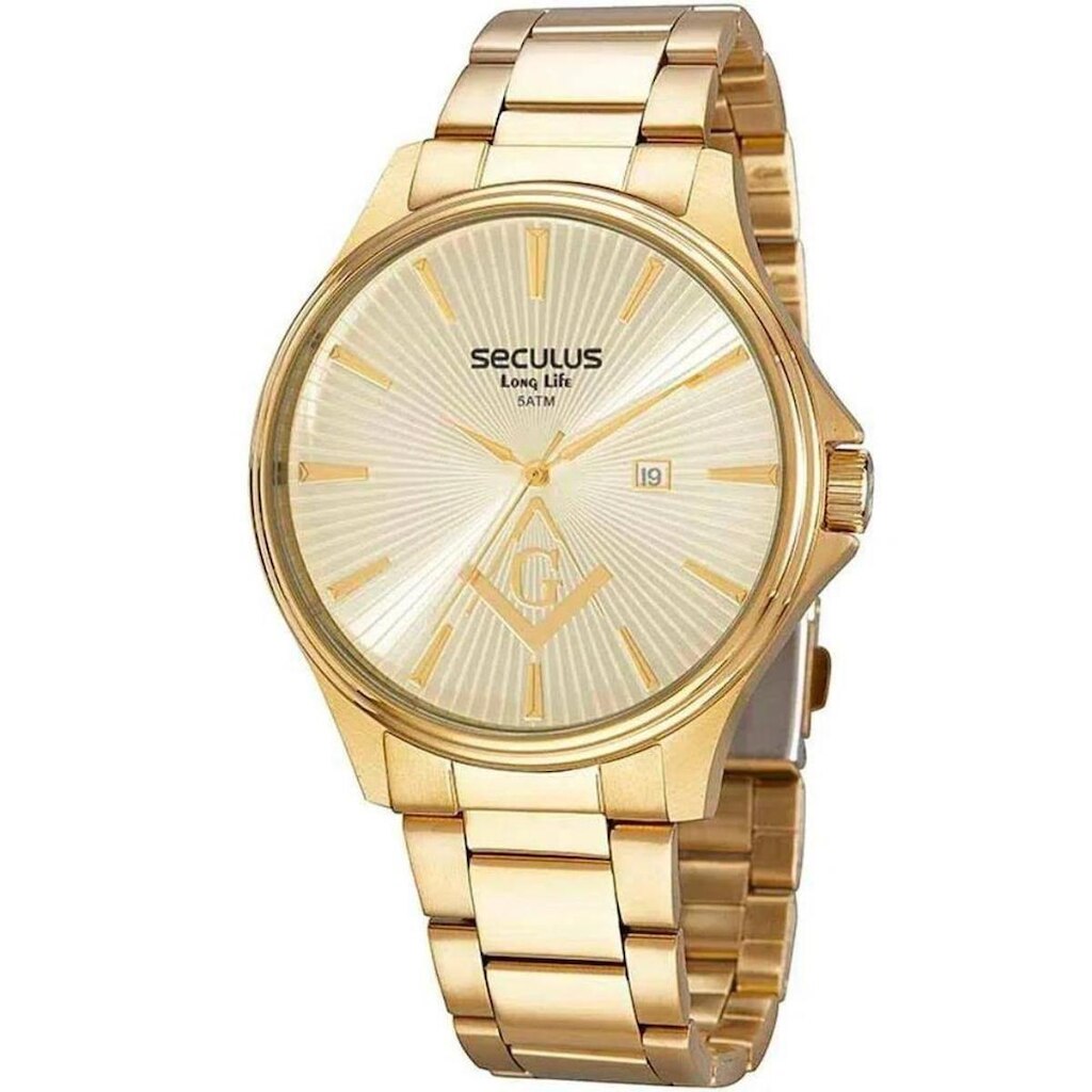 Relógio Clássico Maçonaria Aço Dourado 44016GPSVDA1