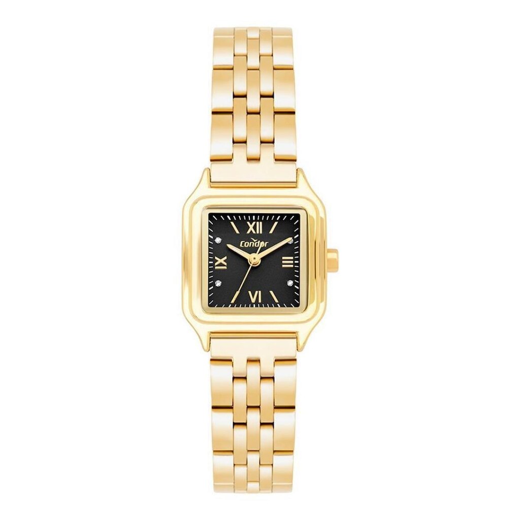 Relógio Condor Co2035nzz/4p Quadrado Retangular Dourado Fem Dourado Numeros Romanos Preto