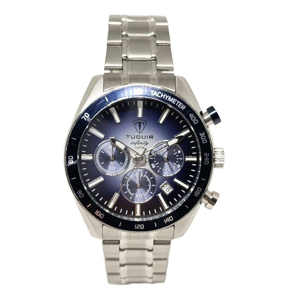 Relógio Cronógrafo Masculino de Aço Tuguir Analógico Infinity 23-2231 Prata e Azul