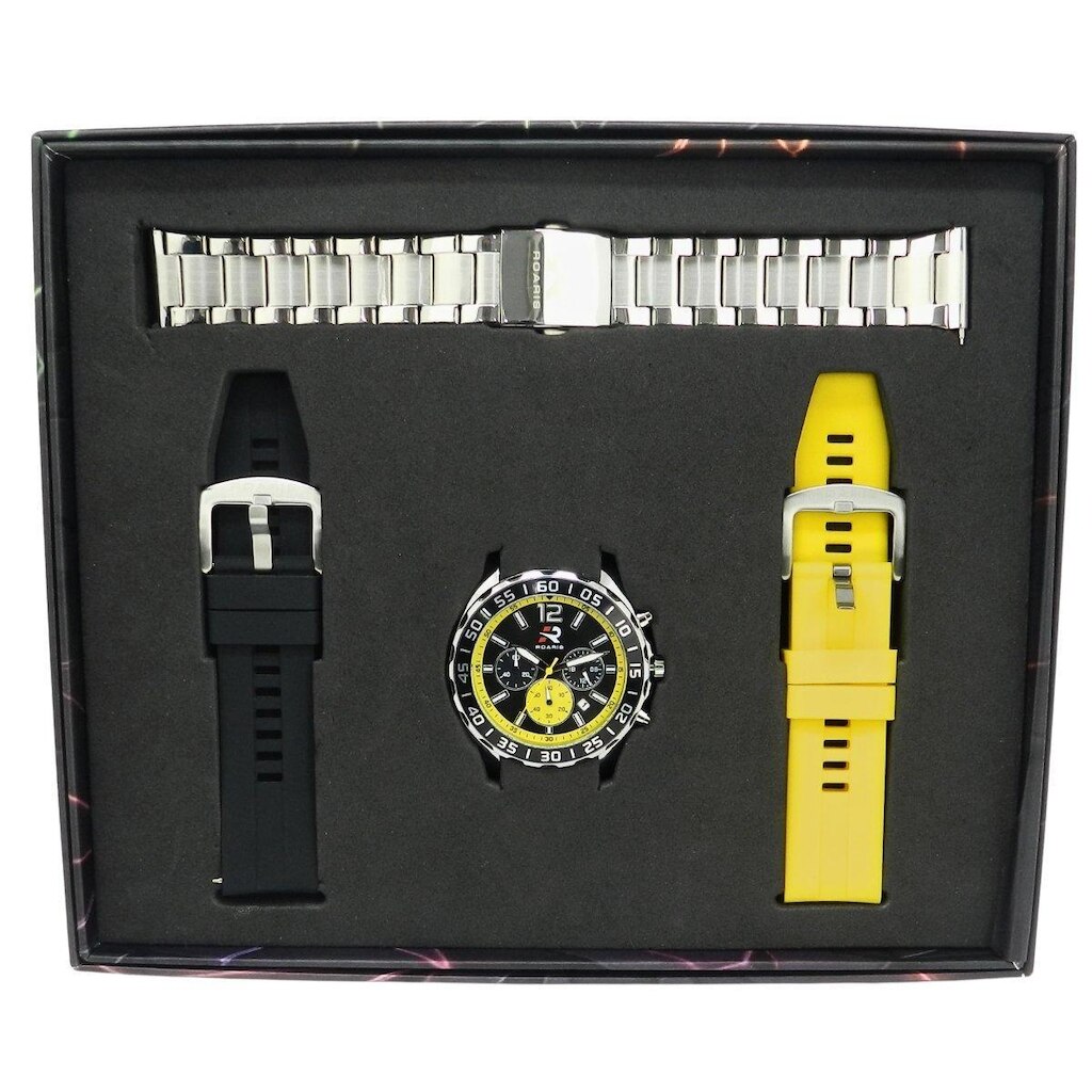 Relógio Cronógrafo Masculino Roaris Analógico RR00004 Prata e Preto e Amarelo