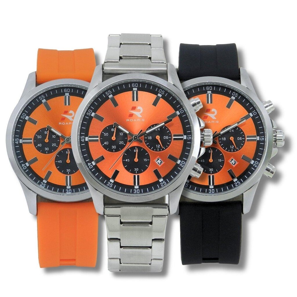 Relógio Cronógrafo Masculino Roaris Analógico RR00005 Prata e Laranja e Preto