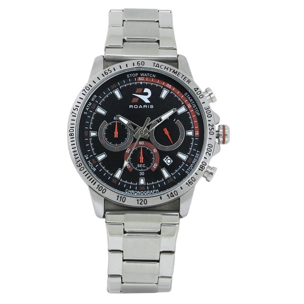 Relógio Cronógrafo Masculino Roaris Analógico RR00006 Prata e Preto e Vermelho