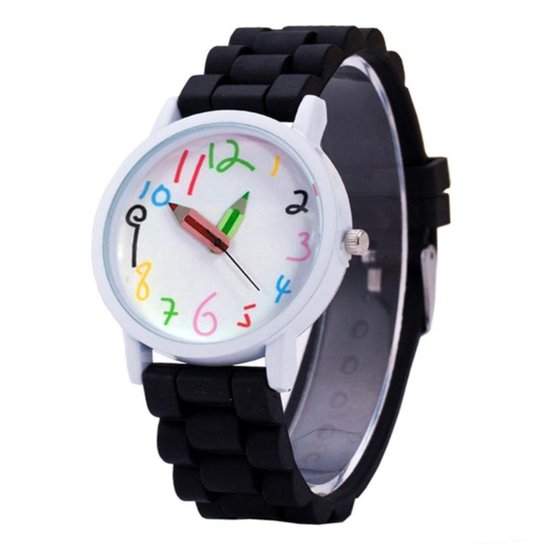 Relógio de Ponteiro Infantil com Pulseira de Silicone - Preto Menor preço em Relógio de Ponteiro Infantil com Pulseira de Silicone - Preto