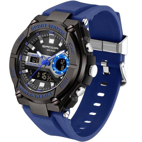 Relógio de Pulso Esporte Masculino Led Digital A Prova D'água - Vermelho - Azul Menor preço em Relógio de Pulso Esporte Masculino Led Digital A Prova D'água - Vermelho - Azul