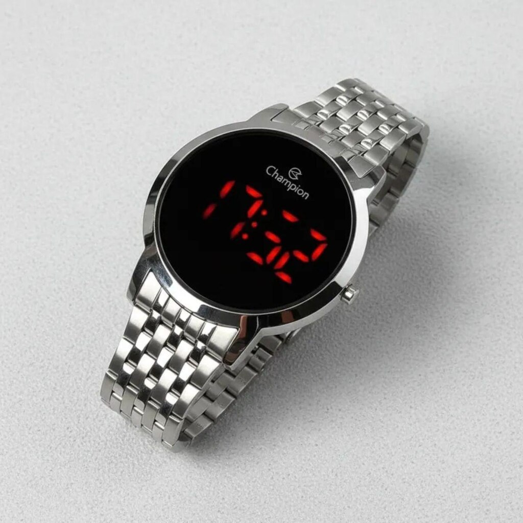 Relogio digital prata Champion original Led 41mm CH40099T