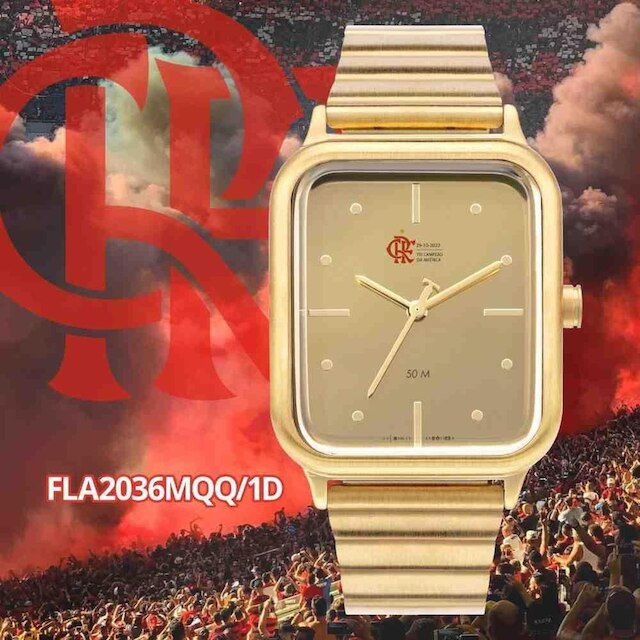 Relógio Dourado Feminino Technos Flamengo FLA2036MQQ/1D