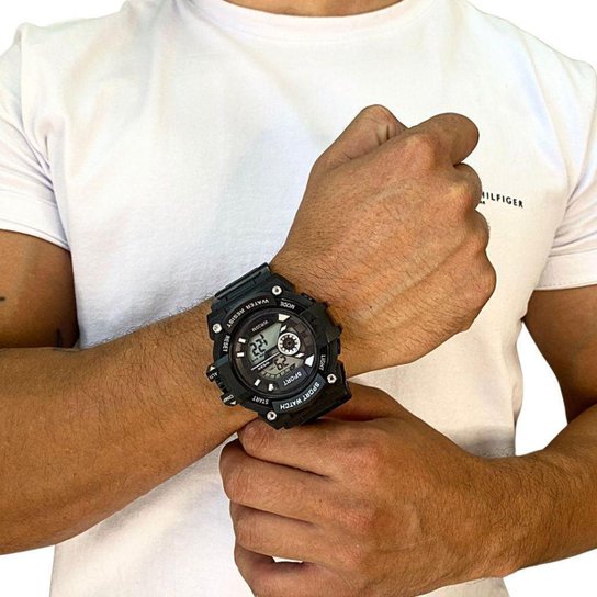 Relógio Esportivo Masculino Militar Para Corrida - Preto Menor preço em Relógio Esportivo Masculino Militar Para Corrida - Preto