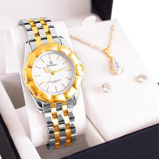 Relógio Feminino Champion Analógico CH30037W Kit Colar e Brincos