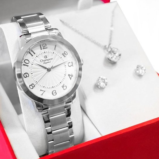 Relógio Feminino Champion Analógico CN25118Q Kit Colar e Brincos - Prata é ruim? Relógio Feminino Champion Analógico CN25118Q Kit Colar e Brincos - Prata é boa?