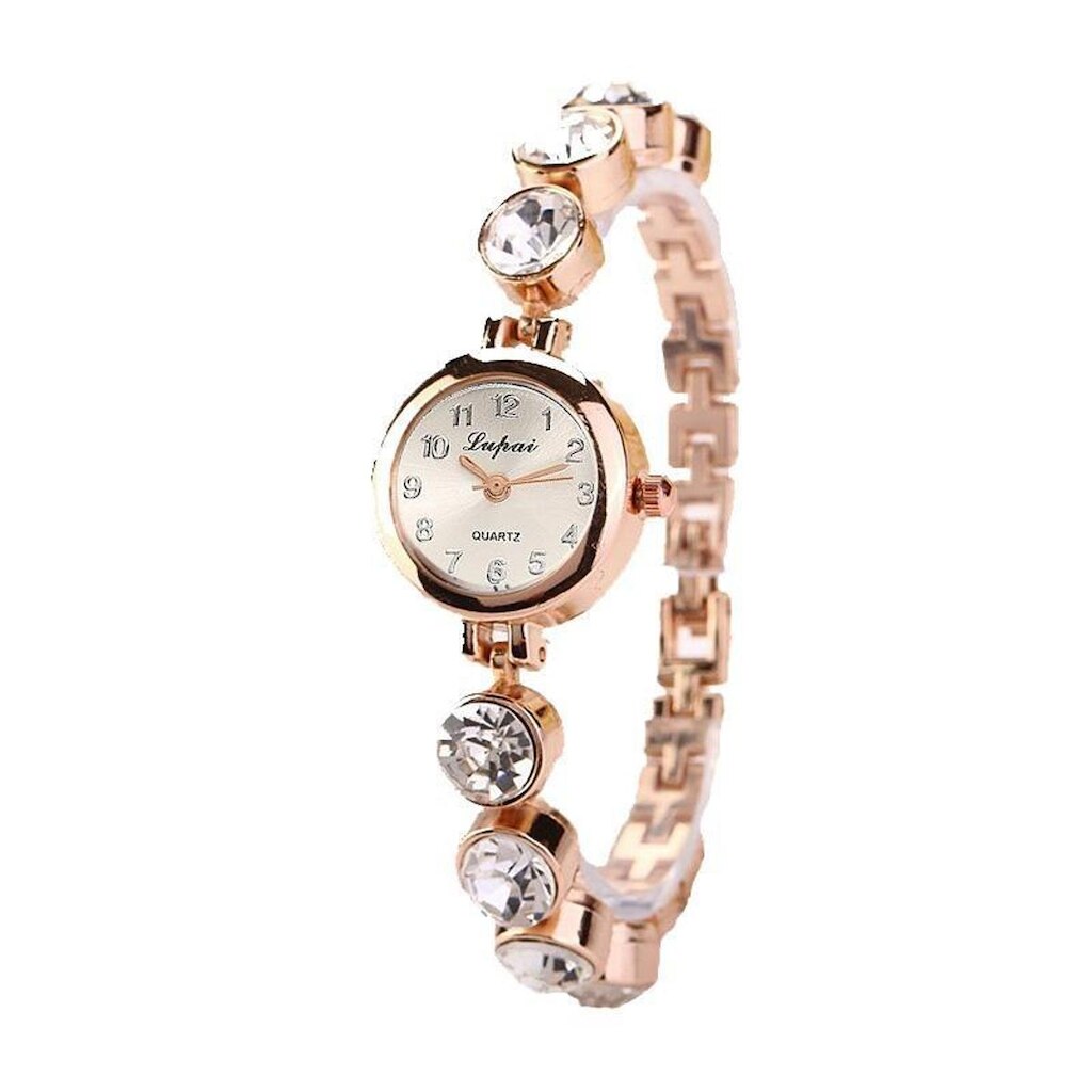 Relógio Feminino Dourado De Pulso Quartz Pulseira Com Pedras