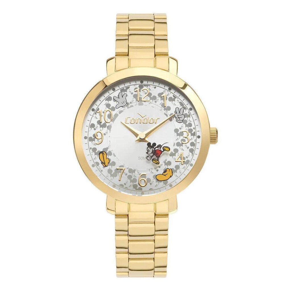 Relógio Feminino Dourado Luxo Condor Disney Mickey Mouse