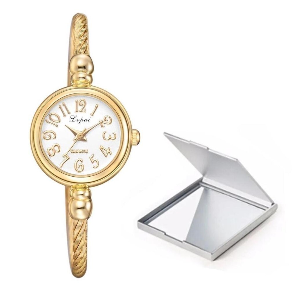 Relógio Feminino Mini Dourado Pulseira Ajustável Com Espelho