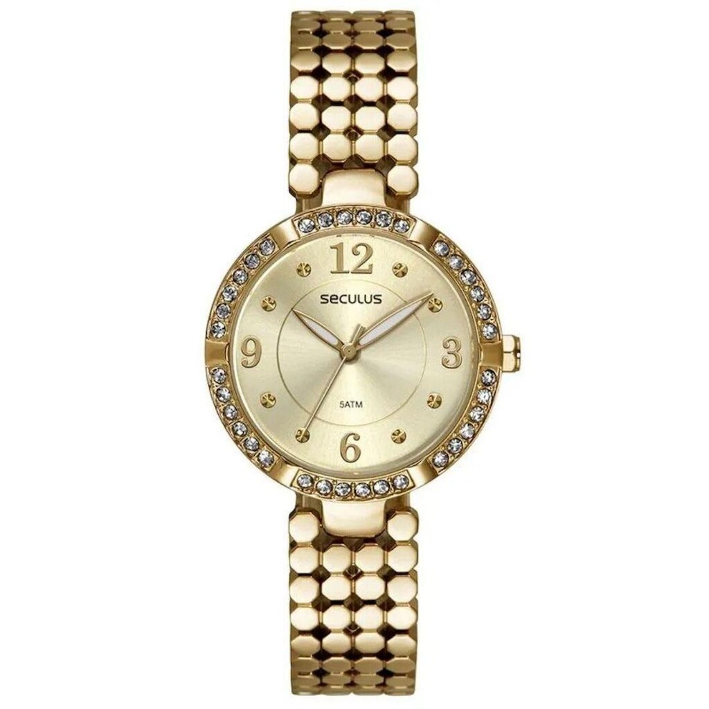 Relógio Feminino Seculus Dourado Pedras/cristal 23721lpsvdb1 Dourado Pedras Sofisticado