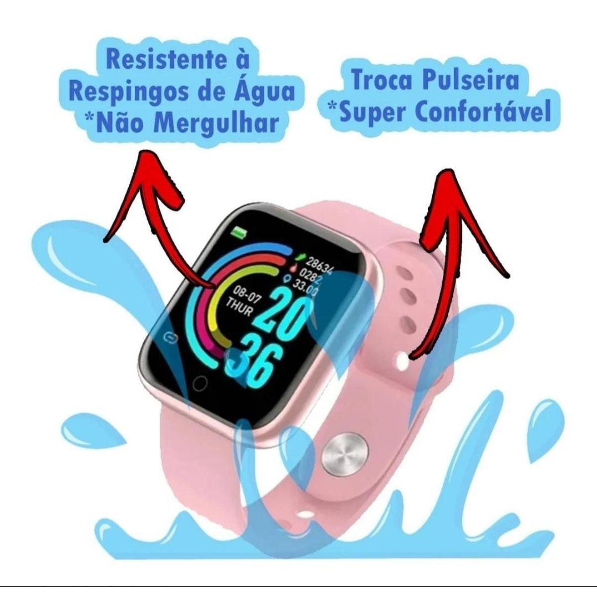 relógio smartwatch d20 rosa