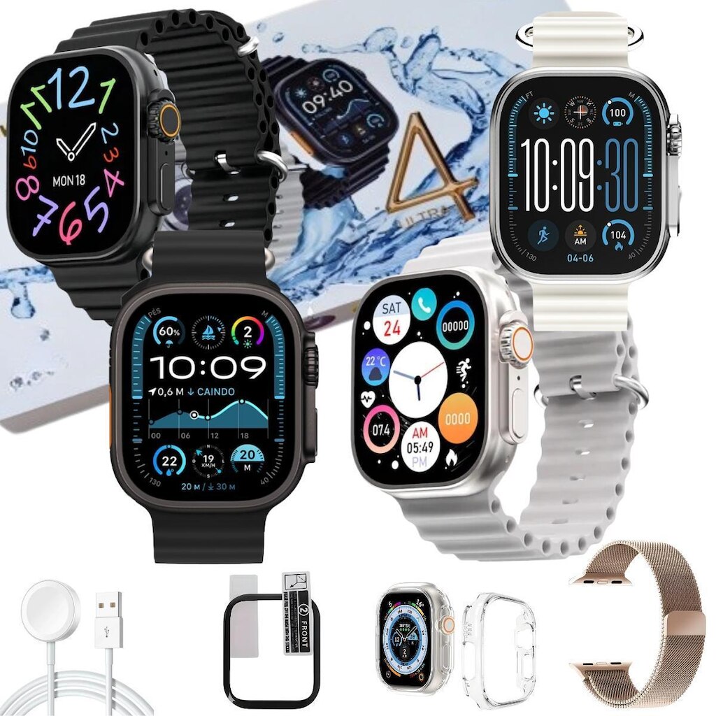 Relógio Inteligente Ultra U4 Original Lançamento Microwear Chatgpt AI Kit C/ Pulseira Pelicula Case
