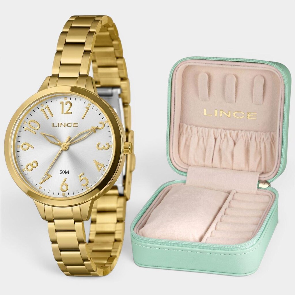 Relógio Lince Analógico Pulseira Gold Elos Feminino - Dourado e Branco - Único
