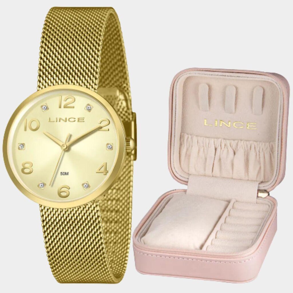 Relógio Lince Analógico Pulseira Mesh Feminino - Dourado - Único