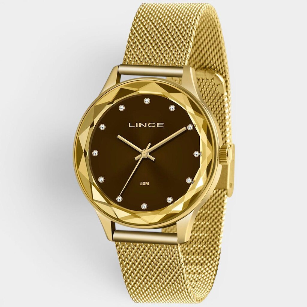 Relógio Lince Analógico Urban Pulseira Mesh Feminino - Dourado e Marrom - Único