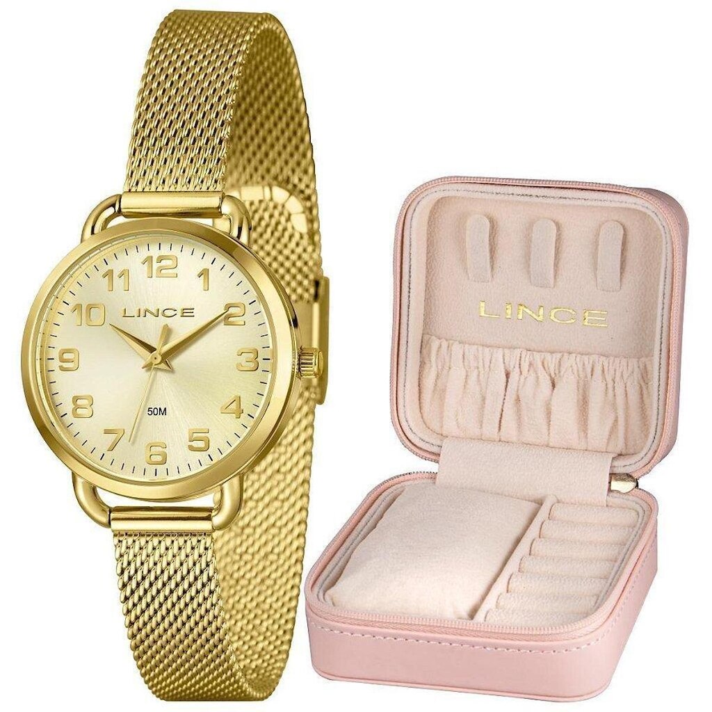 Relógio Lince Feminino Dourado Kit – LRGH280L32 C2KX
