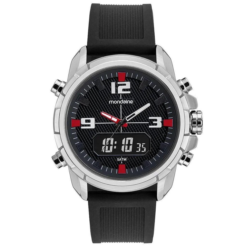 Relógio Masculino Anadigi Silicone Prata