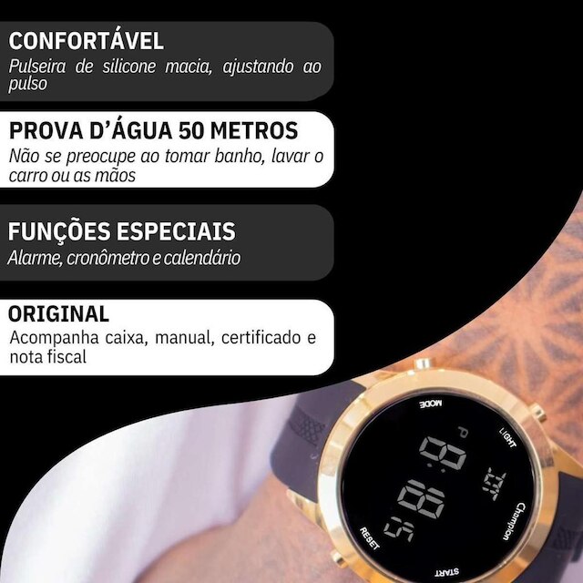 Relógio Masculino Champion Digital Dourado Silicone CH40259B