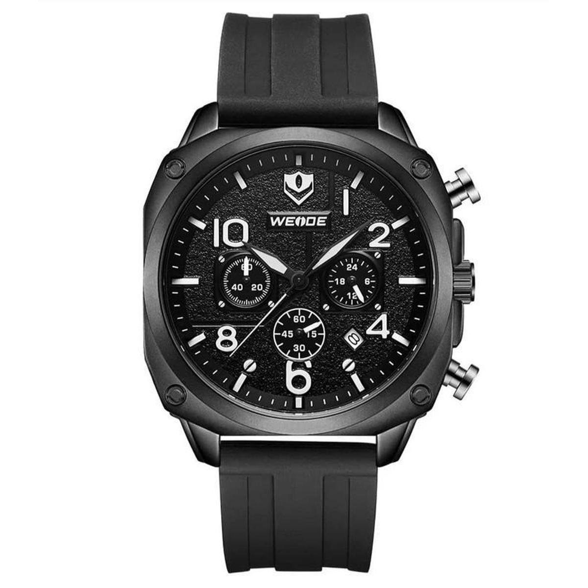 Relógio masculino cronógrafo preto weide wd009b borracha analógico Menor preço em Relógio masculino cronógrafo preto weide wd009b borracha analógico