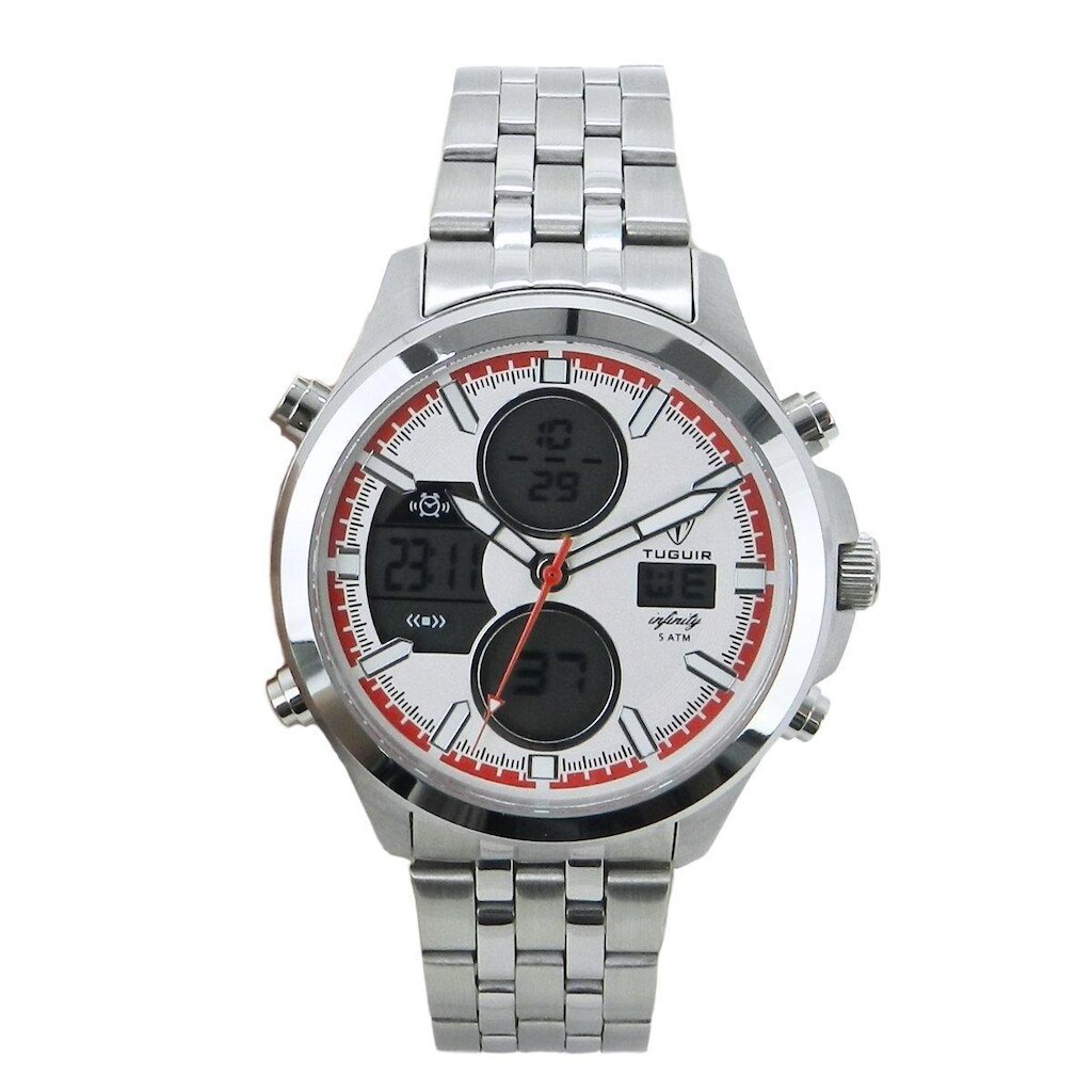 Relógio Masculino de Aço Tuguir AnaDigi Infinity GCS-1273 Prata e Branco e Vermelho