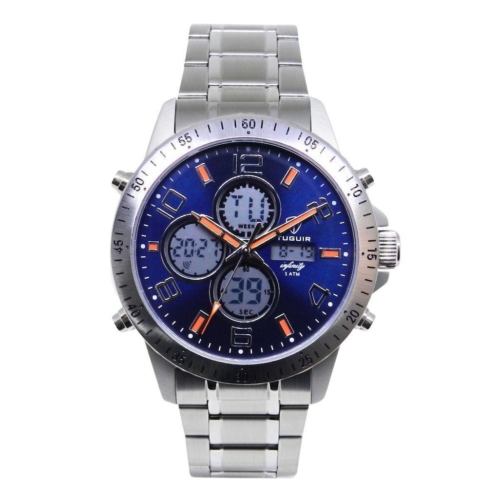Relógio Masculino de Aço Tuguir AnaDigi Infinity GCS-1274 Prata e Azul