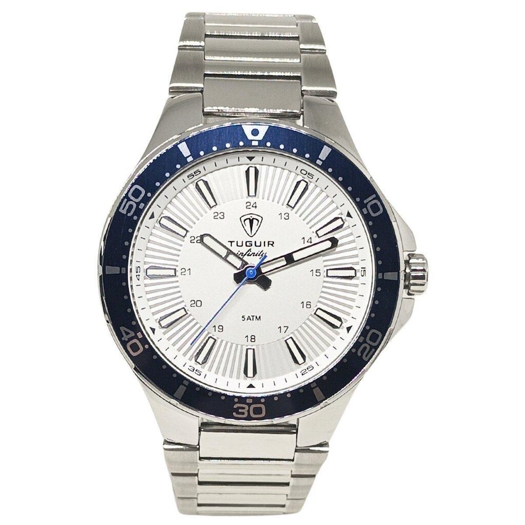 Relógio Masculino de Aço Tuguir Analógico Infinity 23-2238 Prata e Branco e Azul
