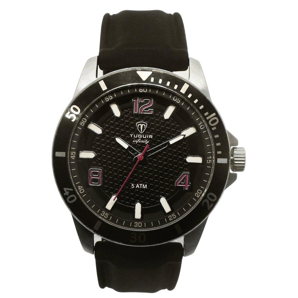 Relógio Masculino de Aço Tuguir Analógico Infinity 9169B Prata e Preto e Vermelho