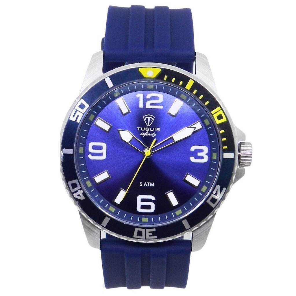 Relógio Masculino de Aço Tuguir Analógico Infinity 9169C Prata e Azul e Amarelo