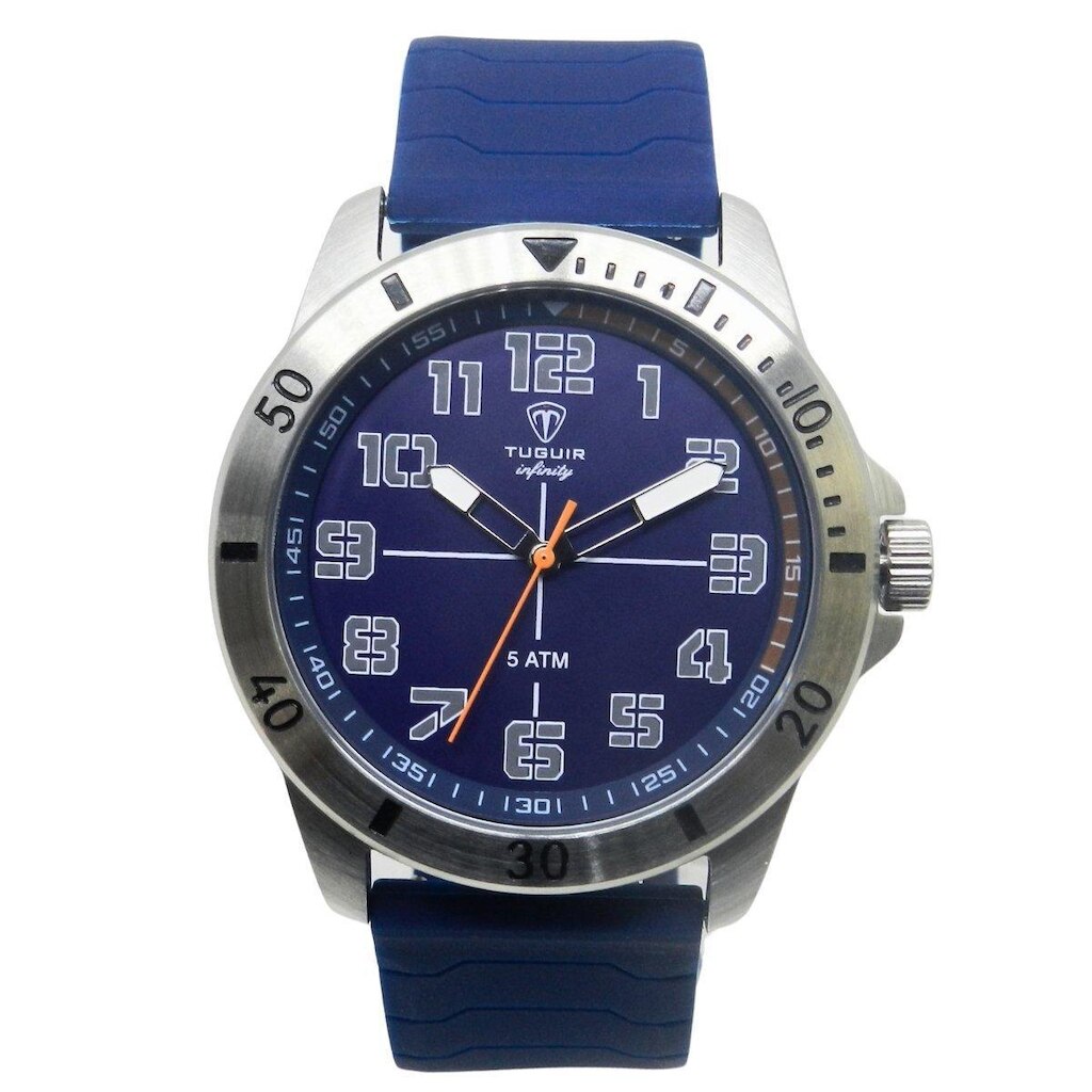 Relógio Masculino de Aço Tuguir Analógico Infinity 9169H Prata e Azul e Laranja