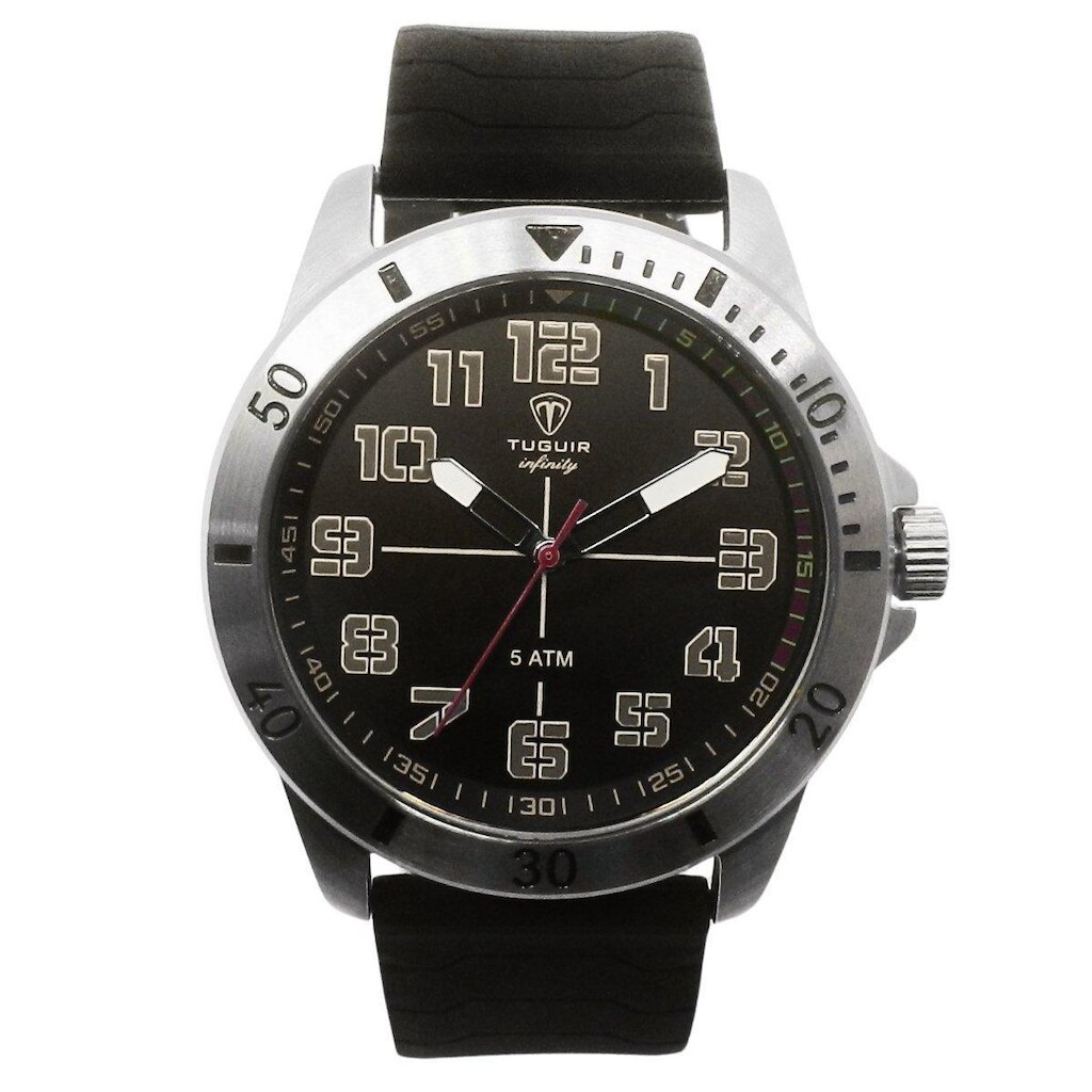 Relógio Masculino de Aço Tuguir Analógico Infinity 9169H Prata e Preto e vermelho