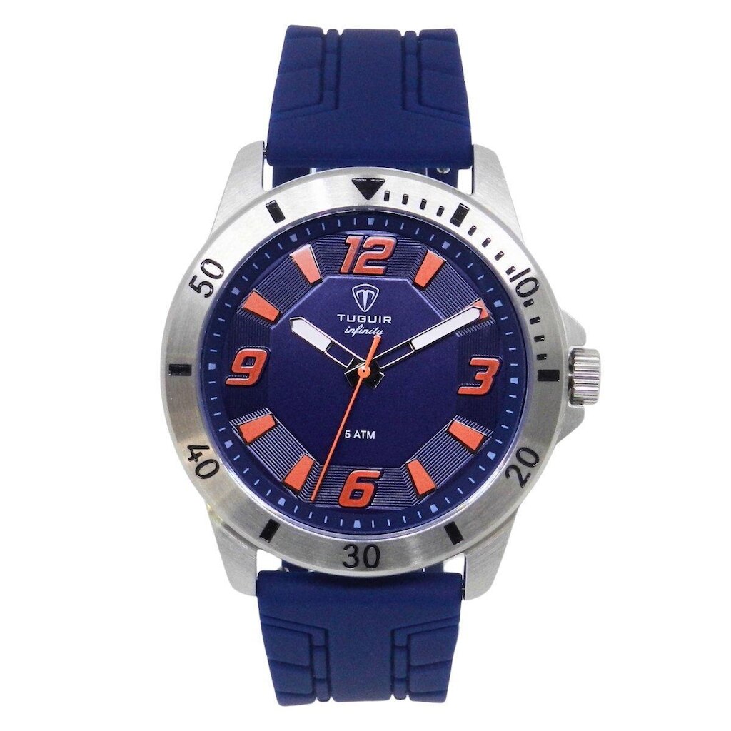 Relógio Masculino de Aço Tuguir Analógico Infinity 9169K Prata e Azul e Laranja
