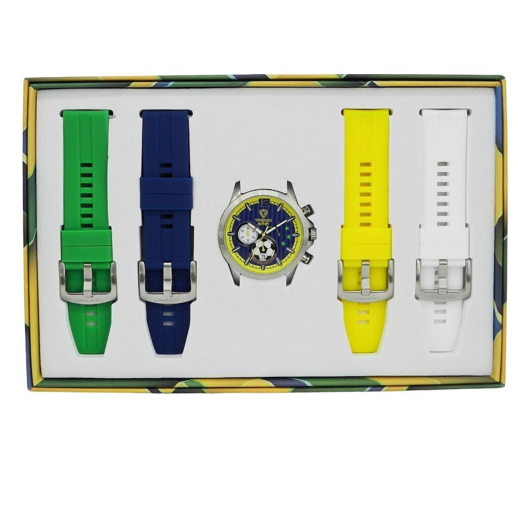 Relógio Masculino de Aço Tuguir Analógico Infinity TGI39001 Prata e Azul e Amarelo