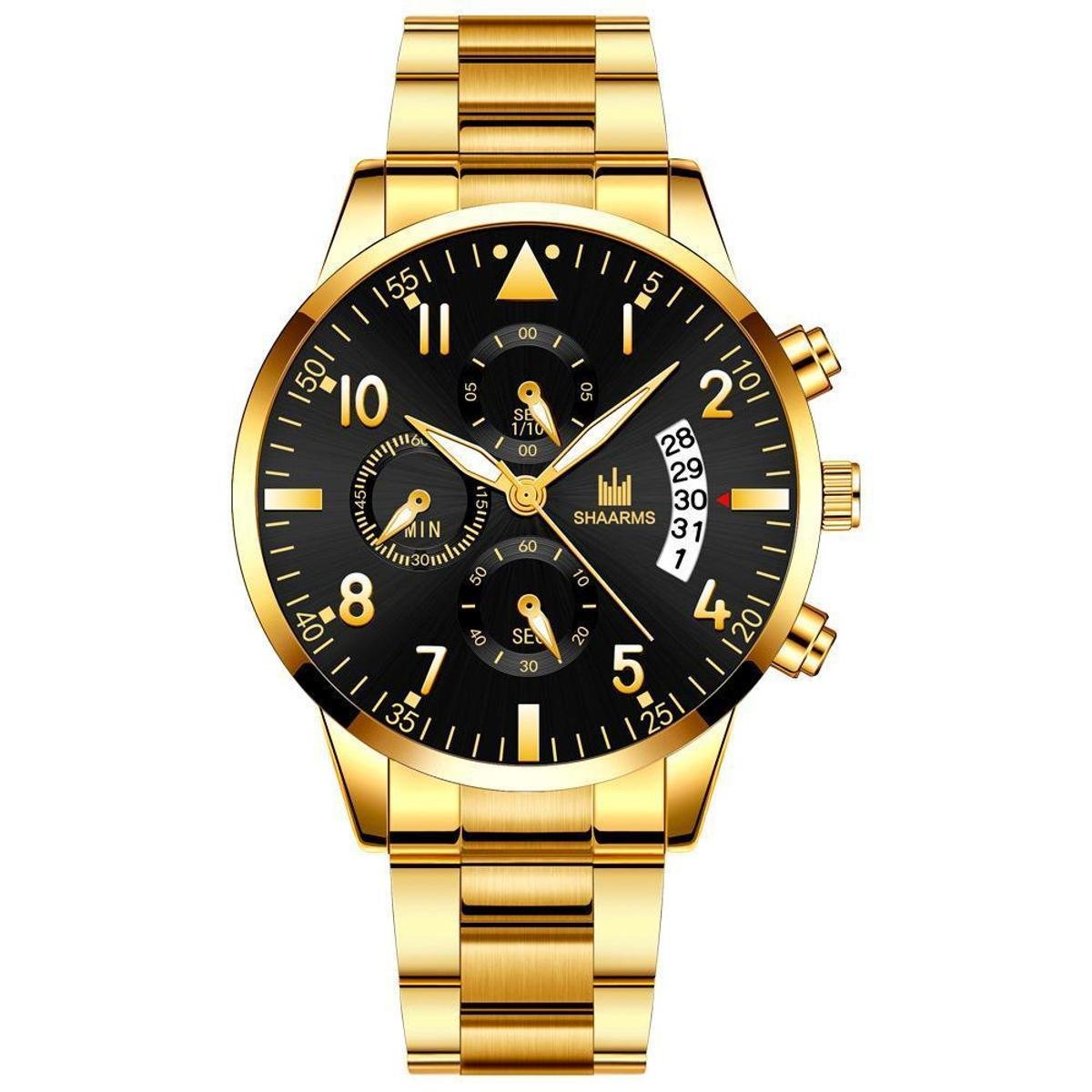 Relógio Masculino Dourado de Pulso Elegante - Preto | Netshoes