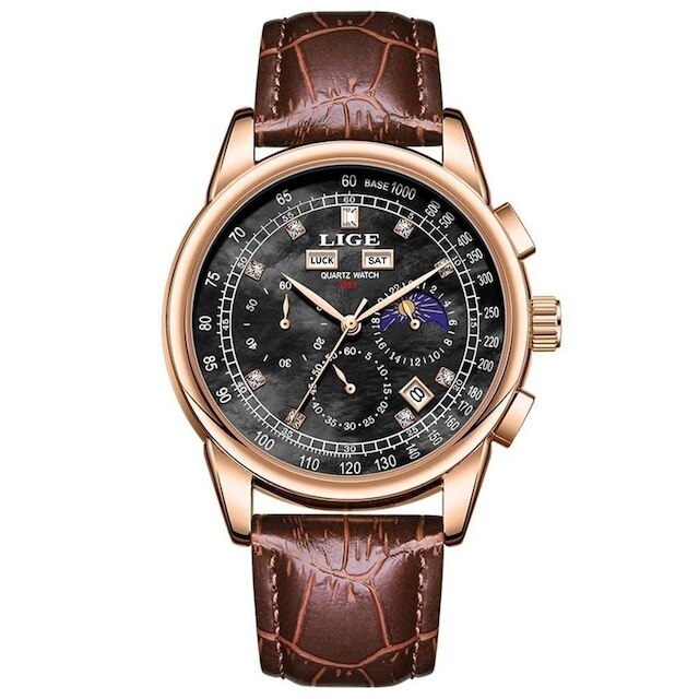 Relógio Masculino LIGE 89227 À Prova d´Água Pulseira de Couro