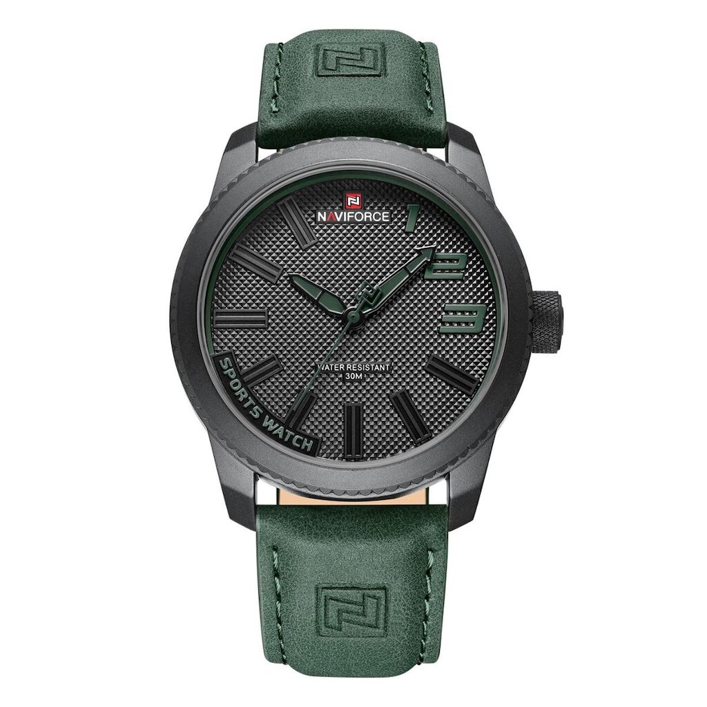 Relógio Masculino Naviforce Preto E Verde Pulseira Em Couro