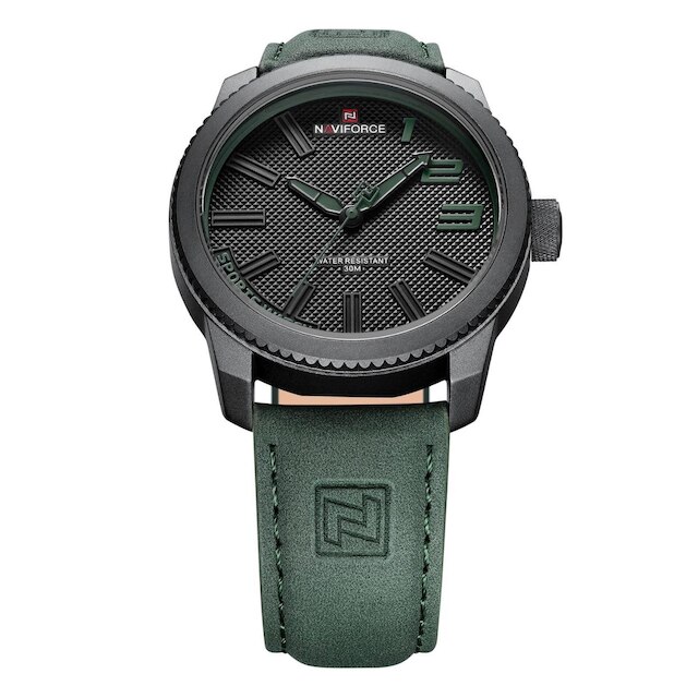 Relógio Masculino Naviforce Preto E Verde Pulseira Em Couro