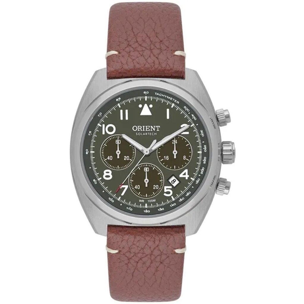 Relógio Masculino Orient Cronógrafo Solartech Original MBSCC069E2NX Pulseira Couro Marrom