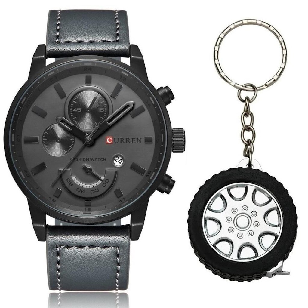 Relógio Masculino Original Curren Pulseira Cinza + Chaveiro