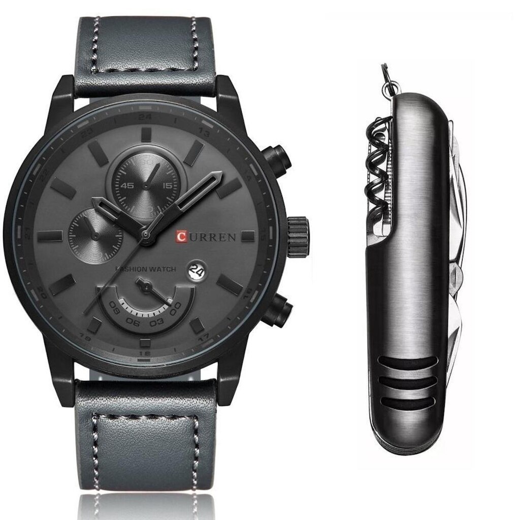 Relógio Masculino Original Curren Pulseira Couro + Acessório
