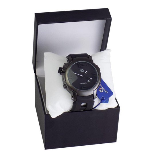 Relógio Masculino preto Analogico numerico calendario pulseira resistente ROS12 - Preto Fosco Menor preço em Relógio Masculino preto Analogico numerico calendario pulseira resistente ROS12 - Preto Fosco