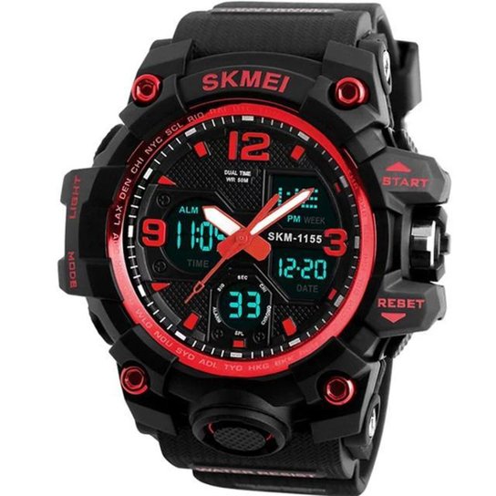 Relógio Masculino Skmei Robusto Digital e Ponteiro Esportivo Resistente a Água SKM-1155B - Vermelho Menor preço em Relógio Masculino Skmei Robusto Digital e Ponteiro Esportivo Resistente a Água SKM-1155B - Vermelho